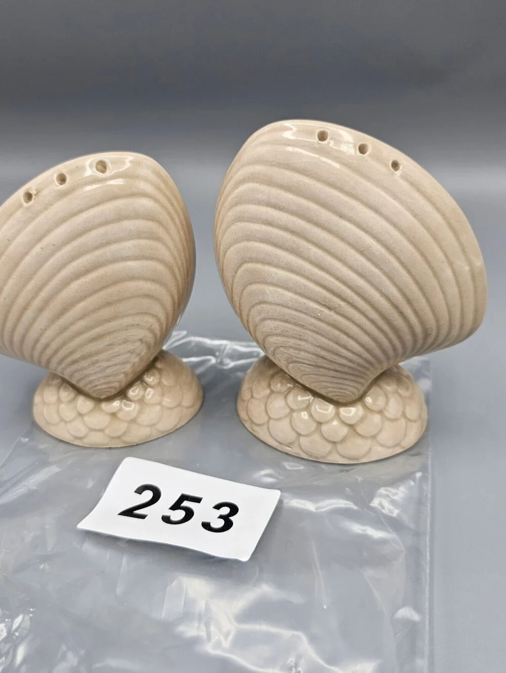 Vintage Ceramic Seashell Salt and Pepper Shakers Set